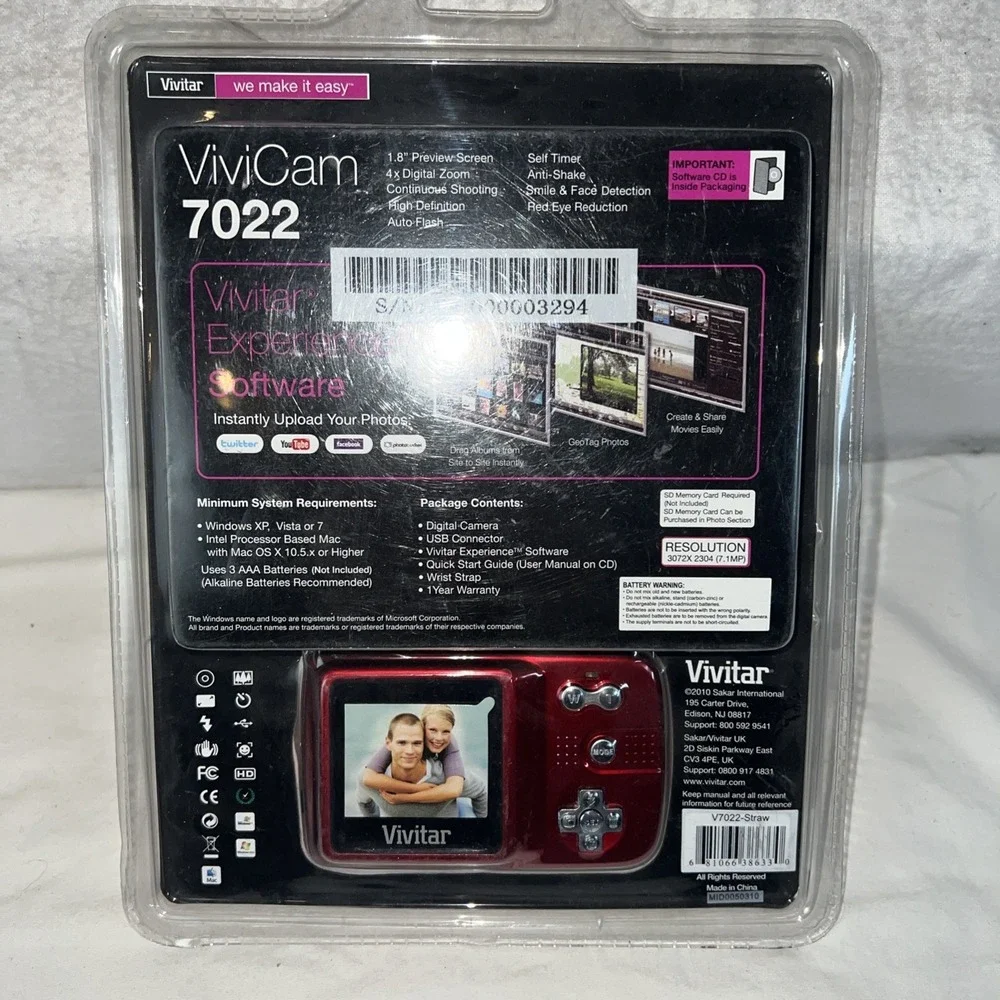 Vivitar ViviCam 7122 7.1MP Digital Camera - Red Sealed W/ Software, Cable & More